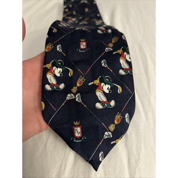 Disney Mickey Mouse Navy Blue 100% Silk Golf Tie Atlas Design Sweden Necktie VTG - Picture 2 of 4